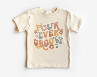 Four Ever Groovy Kleinkind Shirt - Retro 4. Geburtstag Kinder Outfit - Boho Natur Kleinkind & Jugend T-Shirt