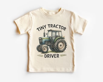 Piccola maglietta da bambino per conducente di trattore - T-shirt carina da contadino - Trattore verde - Camicie per bambini Boho Natural