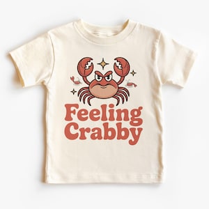 Feeling Crabby Kids Shirt - Funny Grumpy Crab Graphic Tee - Ocean Animal Toddler Outfit - Cute Beachwear Gift for Boys and Girls