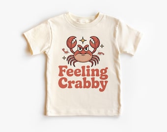 Feeling Crabby Kids Shirt - Funny Grumpy Crab Graphic Tee - Ocean Animal Toddler Outfit - Cute Beachwear Gift for Boys and Girls