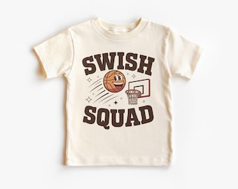 T-shirt de basket-ball Swish Squad pour enfants - T-shirt graphique de sport mignon - Tenue pour le jour d'un match de basket-ball pour jeunes - T-shirt à anneaux amusants pour garçons et filles