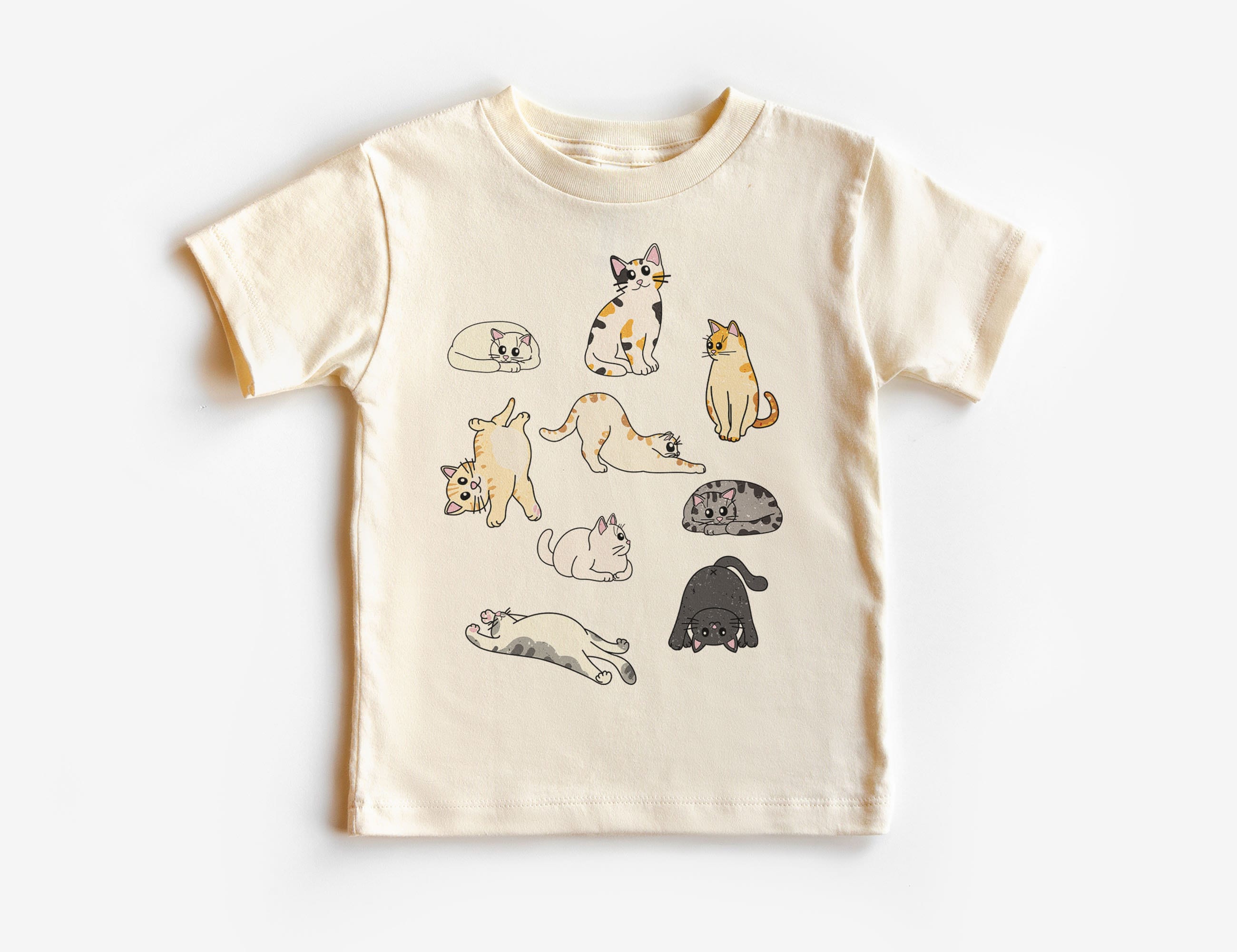 Cats In Different Funny Poses Toddler Shirt - Kitty Cat Lover Outfit - Kid Pet Owner Gift - Natural Boho Toddler & Youth Tee