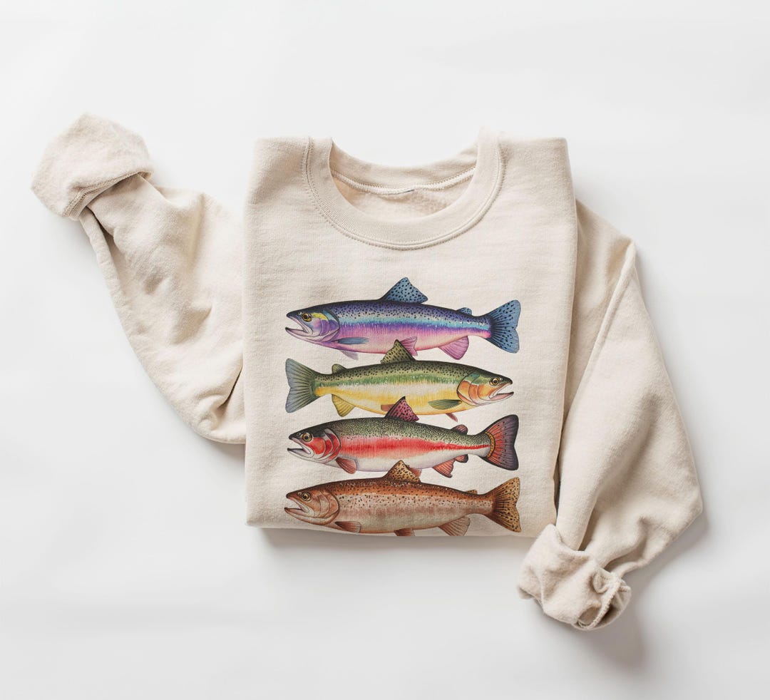 Abstract Colorful Trout in A Row Sweatshirt - River Fish
