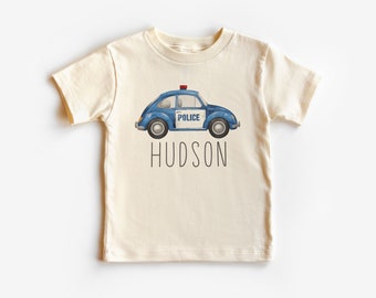 Personalized Police Car Toddler Shirt - Cute Custom Name Future Police Officer Tee - Boho Natural Kids Shirts