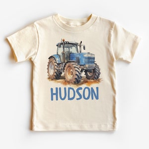 Chemise personnalisée pour tout-petits avec tracteur de ferme - T-shirt bleu tracteur avec nom fermier mignon - T-shirts naturels bohèmes pour enfants