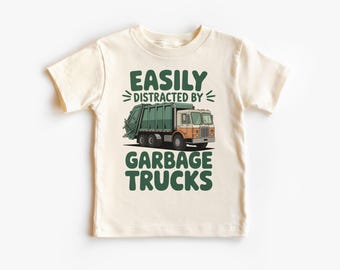 Easily Distracted By Garbage Trucks Kids Shirt - Cute Trash Day Trash Truck Driver Outfit - Boho Natural Short Sleeve Kids Shirts