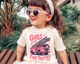 Girly Fire Engine Firefighter Kids Toddler Tee Cute Girls Love
