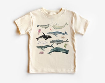 Whale Species Field Guide Toddler Shirt - Cute Ocean Children's Clothing - Future Marine Biologist - Natural Boho Adult, Toddler & Youth Tee