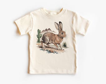 Retro Jack Rabbit Desert Scene Kids Shirt - 90s Cute Animals Desert Southwest Cactus Nature Scene - Natural Boho Adult, Toddler & Youth Tee