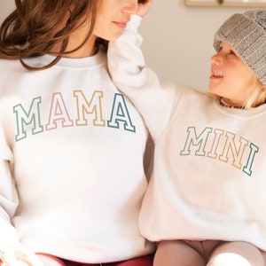 Retro Mommy & Me Sweatshirts - Mama And Mini Outline - New Mom To Be - Matching Top - Gift For Mommy - Unisex Crewneck Sweatshirt