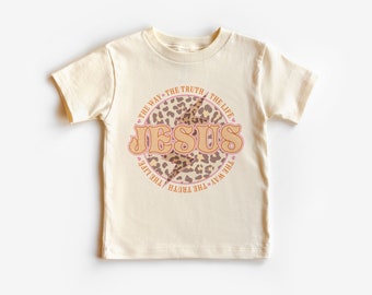 Jezus peuter shirt - Leopard Cheetah - schattig retro christelijk shirt voor kinderen - peuter jeugd natuurlijk T-shirt