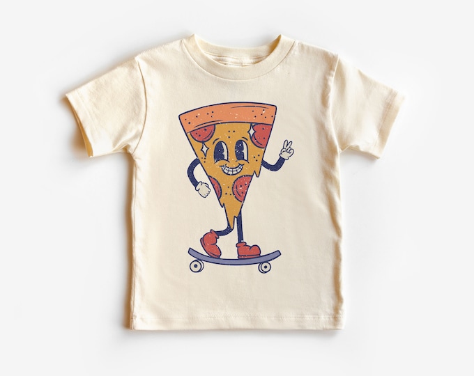 Retro Skateboarding Pizza Toddler Shirt - Cute Vintage Skateboard Boys Clothing - Pizza Lovers Tee - Boho Natural Kids & Youth Shirts