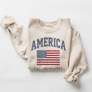 Retro amerikansk flagga för USA:s patriotiska 4 juli unisex vuxen tröja med rund hals