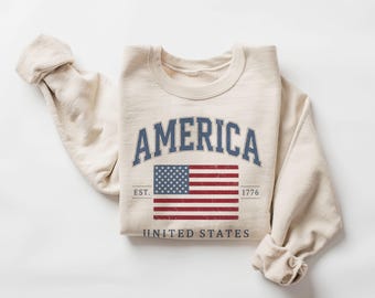 Retro Amerikaanse vlag Verenigde Staten patriottische 4 juli, uniseks volwassen sweatshirt met ronde hals