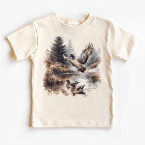 Retro Mallard Ducks Fall Pond Scene Kids Shirt - 90s Waterfowl Duck Forest Nature Outfit - Natural Boho Adult, Toddler & Youth Tee