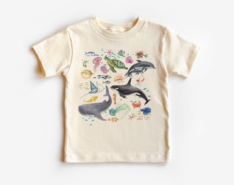 Camisa para niños pequeños bajo el mar - Ropa para niños lindas criaturas del océano - Camisas boho naturales para niños y jóvenes