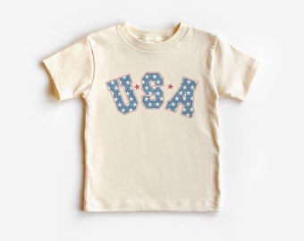 USA Varsity Stars Toddler Shirt - 4th Of July Outfit - Happy Fourth - Boho Natural Kids & Youth Shirts