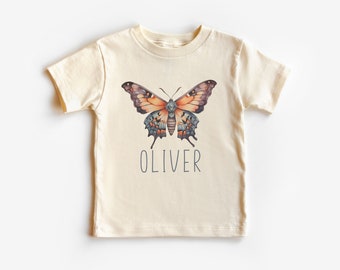 Personalized Moth Toddler Shirt - Children's Custom Name Tee - Insects - Boho Natural Kids & Youth Shirts