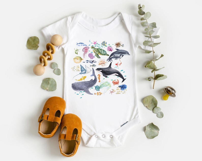 Under The Sea Toddler Shirt - Cute Ocean Creatures Children's Clothing - Boho Natural Kids & Youth Shirts White Onesie