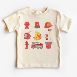 Brandweeruitrusting in een rij peutershirt - brandweerwagen ladderslang sirene Fire Bell Hat Kids Outfit - natuurlijke peuter jeugd & volwassen Tee