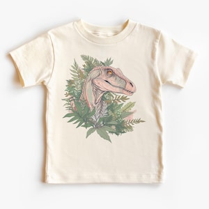 Velociraptor Dinosaur Kids Shirt – Botanical Jungle Raptor Face Graphic Tee – Cool Prehistoric Toddler T-Shirt – Boys Girls Dino Lover Gift