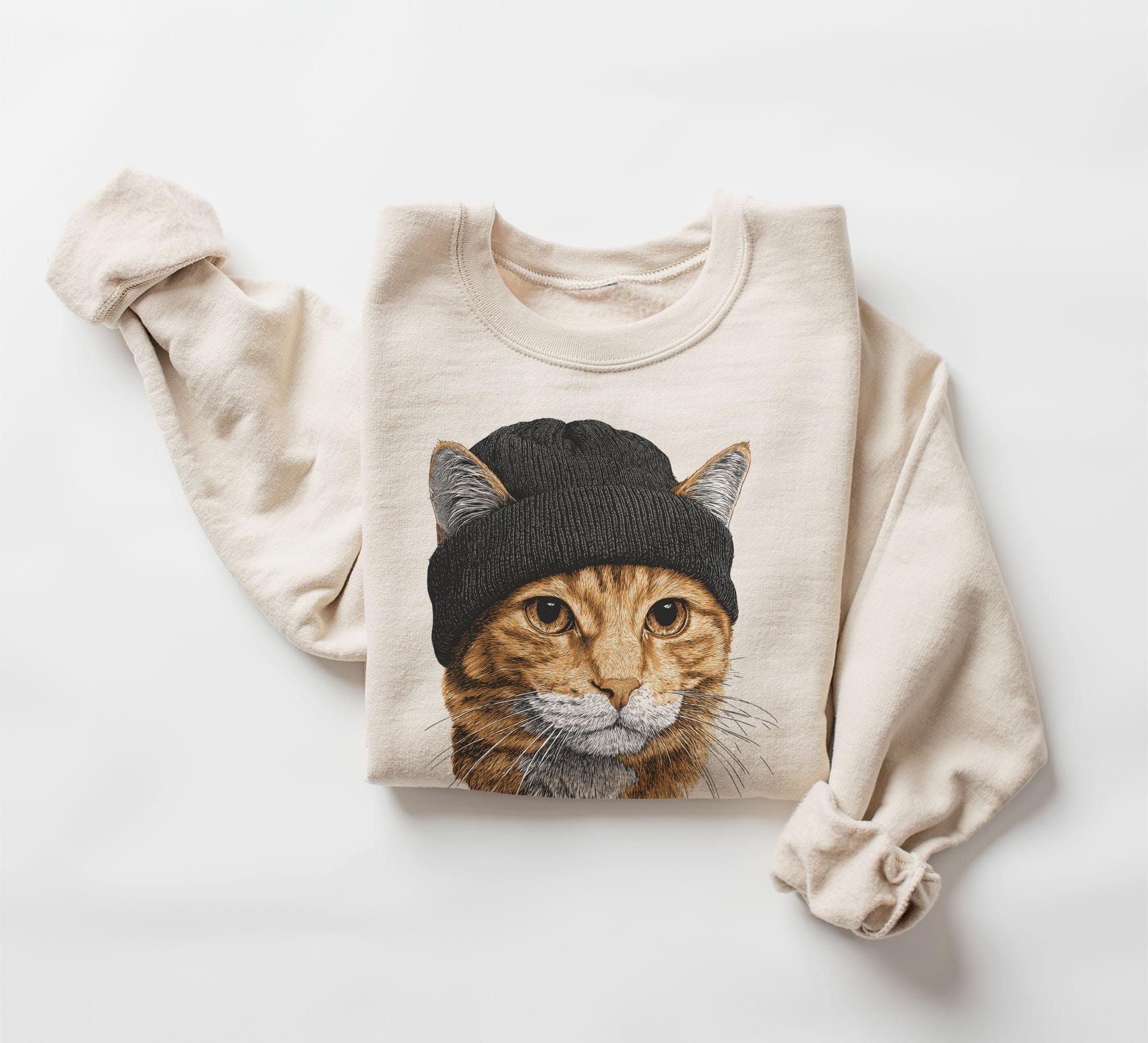 Retro Orange Tabby Cat Wearing Beanie Vintage Kitty Unisex