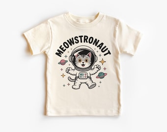 Meowstronaut Cat Astronaut Kids Shirt - Space Cat Graphic Tee - Cute Kitty in Spacesuit - Outer Space Adventure Toddler Galaxy Animal Shirt