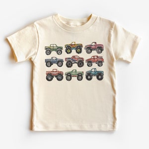 Retro Monster Trucks In A Row Toddler Shirt - Big Trucks Kids Outfit - Giant Vehicles Tee - Boy Toddler Youth Kids Boho Clothing