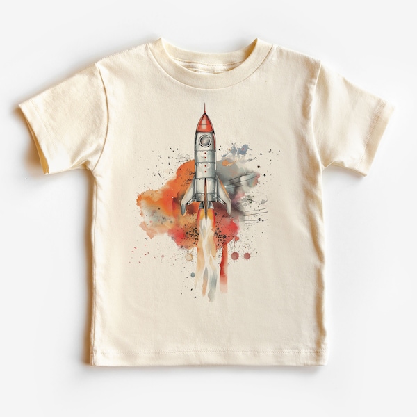 Space Rocket Launch Toddler Shirt - Cute Spaceship Kid's Clothing - Outer Space Birthday Party Theme - Natural Boho Toddler & Youth Tee