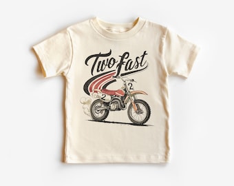 Two Fast Dirt Bike Toddler Birthday Shirt - Boys 2nd Birthday Retro Motorcycle Themed Outfit - Boho Natural Kids & Youth Shirts