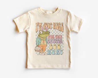 Gewoon hier voor de paaseierenjacht Peuter Paasshirt - Schattig Kikker Paasei Jacht Tee - Boho Natural Kids & Youth Shirts