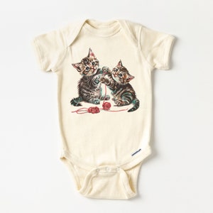 Kittens Playing With Yarn Toddler Shirt Baby Kitty Cat Lover 90s Style Graphic Tee Natural Boho Toddler & Youth Tee Natural Onesie