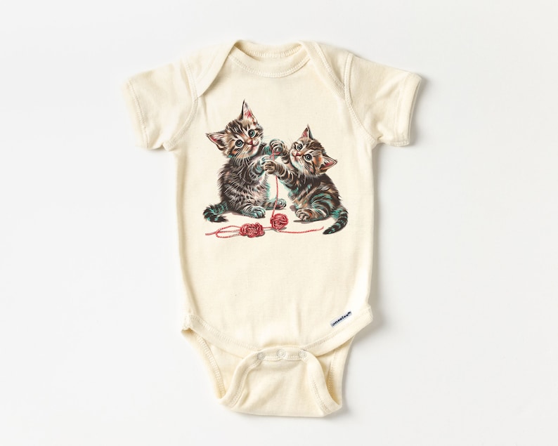 Kittens Playing With Yarn Toddler Shirt Baby Kitty Cat Lover 90s Style Graphic Tee Natural Boho Toddler & Youth Tee Natural Onesie