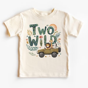 2nd Birthday Safari Toddler Shirt - Cute Two Wild Animals Driving Safari Truck Tee - Second Birthday Party Theme - Boho Natural Kids Shirts