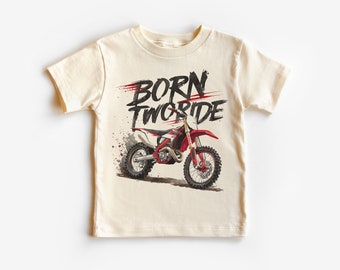 Born Two Ride Dirt Bike Toddler Birthday Shirt - Boys 2nd Birthday Motocross Racing Themed Outfit - Boho Natural Kids & Youth Shirts
