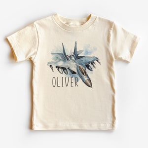 Personalized Fighter Jet Toddler Shirt - Custom Name Military Airplane Children's Tee - Boho Natural Kids Shirts