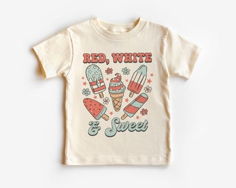 Red White And Sweet Toddler Shirt - Retro Patriotic Popsicles 4th Of July Summer Outfit - Happy Fourth - Boho Natural Kids & Youth Shirts