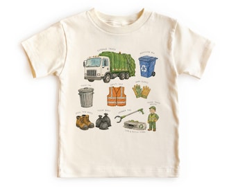 Camiseta infantil con temática del Día de la Recogida de Basura - Camiseta gráfica educativa para niños pequeños, adultos y jóvenes con diseño de conductor de camión de basura.