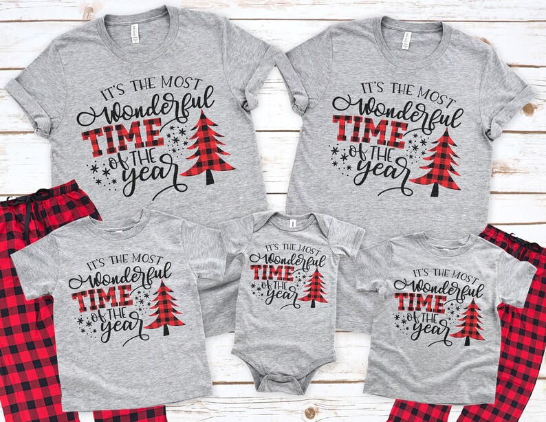 It/'s The Most Wonderful Time Of Year Family Holiday Tees Christmas Tree Buffalo Plaid Shirt /& Pant Matching Family Christmas Pajamas