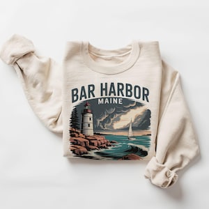 Retro Bar Harbor Maine fyrtröja - 90-tals vintage östkust segelbåt resedestination - Boho unisex tröja med rund hals