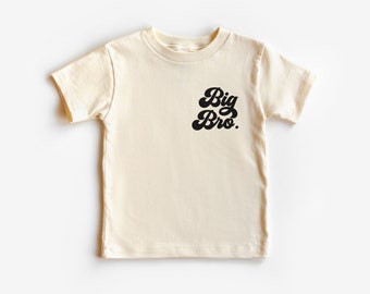 Big Bro Groovy Pocket Toddler Shirt For Boys - Big Brother Sibling Reveal Outfit - Minimalist Theme - Boho Natural Toddler & Youth Tee