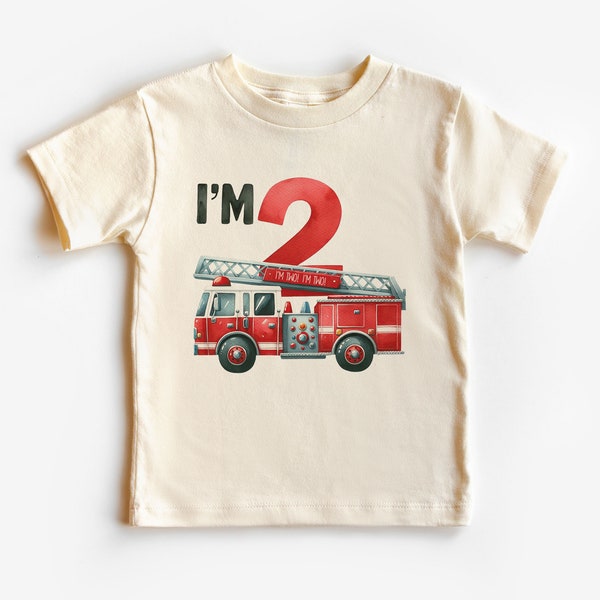 Birthday Fire Truck Toddler Shirt - I'm Two Red Fire Engine Kids Tee - Happy Birthday Outfit - 2 Year Old - Boho Natural Kids & Youth Shirts