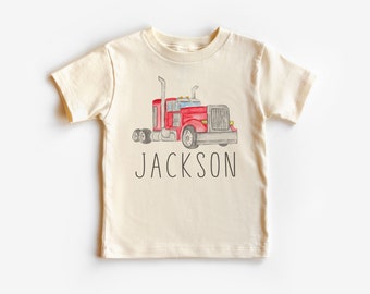 Personalized Red Semi Truck Toddler Shirt, Custom Name Tractor Trailer Shirt, Big Rigs, Boy Toddler Youth Kids Clothing