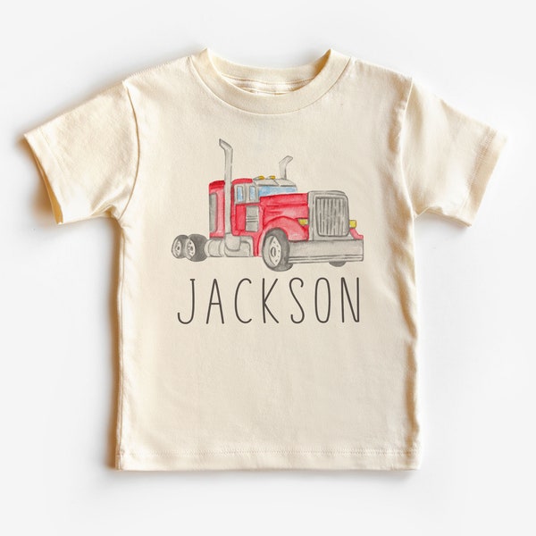 Personalized Red Semi Truck Toddler Shirt, Custom Name Tractor Trailer Shirt, Big Rigs, Boy Toddler Youth Kids Clothing