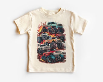 Retro Monster Trucks Rally Toddler Shirt - Big Tire Trucks Kids Outfit - Crushing Cars Tee - Boy Toddler Youth Kids Boho Clothing