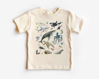 Ocean Creatures Toddler Shirt - Cute Sea Life Watercolor Children's Clothing - Boho Natural Kids & Youth Shirts