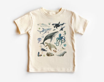 Ocean Creatures Toddler Shirt - Cute Sea Life Watercolor Children's Clothing - Boho Natural Kids & Youth Shirts