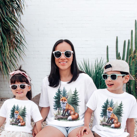 Retro Red Fox on A Log Kids Shirt - 90s Cute Animals Foggy Forest
