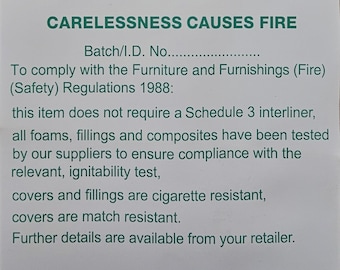 20 X Sew on Fire Resistant Flame Retardant label Fire Safety Labels Low Hazard Headboard Batch ID Label