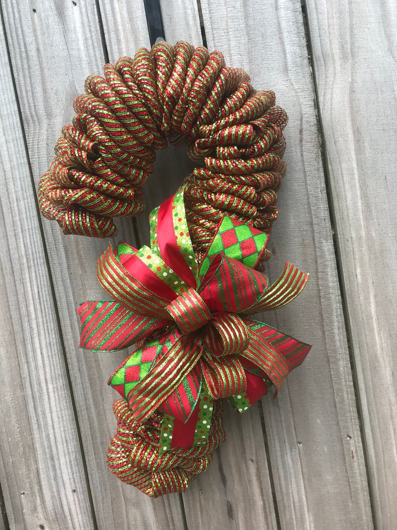 Candy cane wreath candy cane door hanger Christmas wreath | Etsy